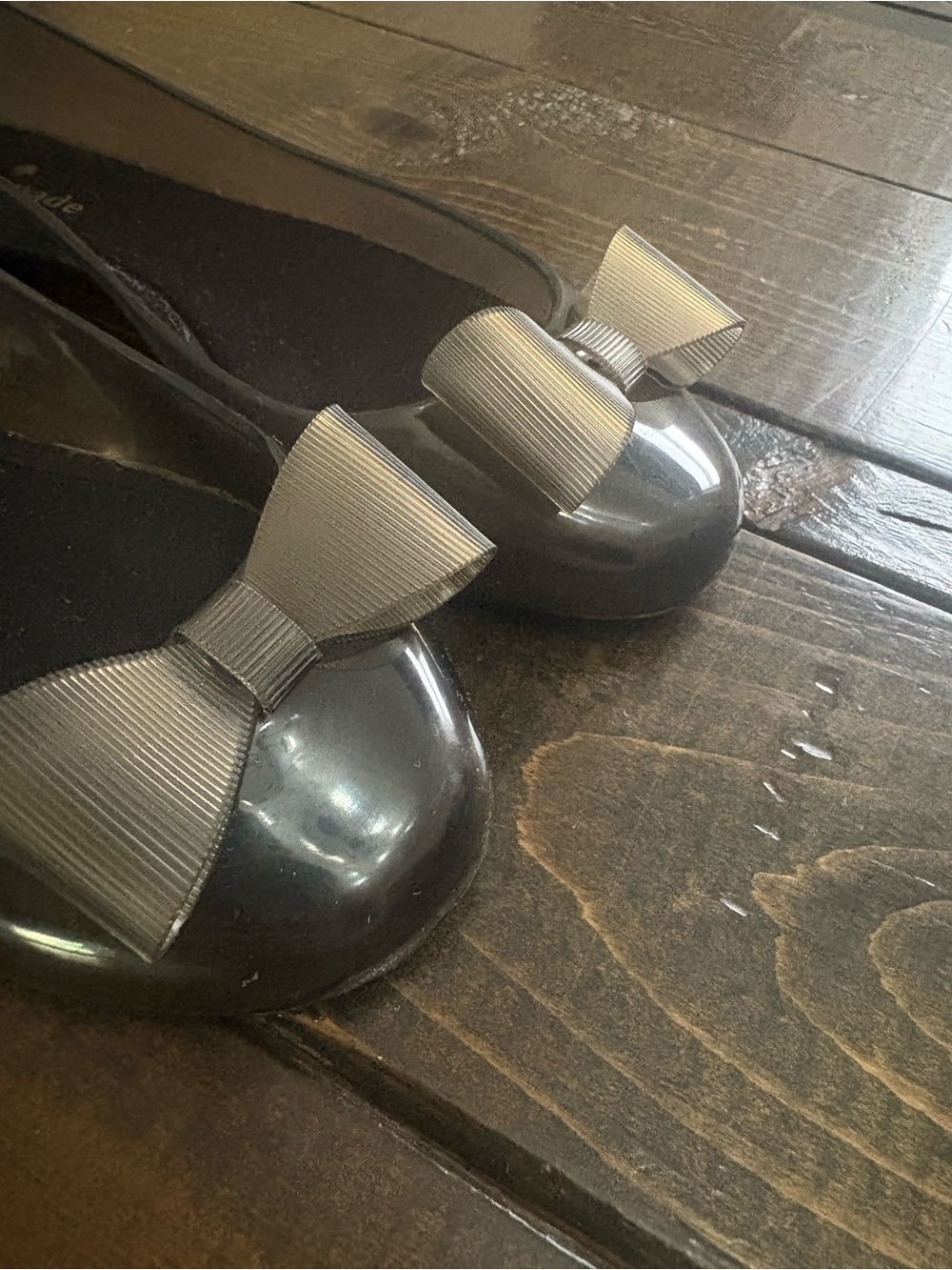 Kate Spade Bow-Accent Patent Jelly Ballet Flats in Dark - Picture 2 of 7